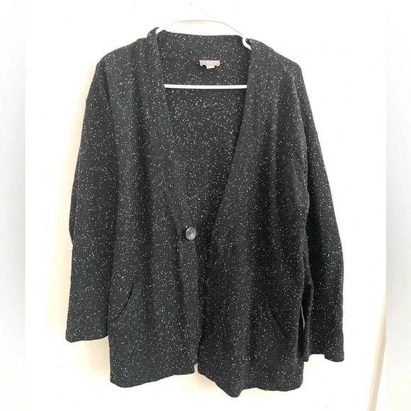 Oversized Grannicore Whimsigoth Cardigan L Black Speckled Knit Cozy Button Front - Picture 1 of 6